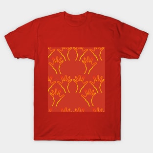 Cave Hands Anew Yellow-Red on Orange-Red 5748 T-Shirt